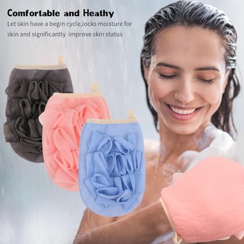 3 Pack Bath Loofah Body Sponge Brushes Loofah Exfoliating Glove Bath Shower Glove with Flower Bath Ball Bath Shower Loofah Sponge for Women and Men - Image 5