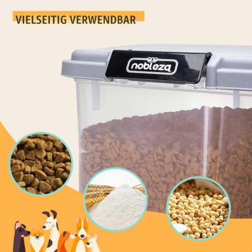 Nobleza - Futterbehälter für Haustiere, 30+40L, für Haustiere, Lebensmittelbox mit Rädern, Klappdeckel, Luftdicht, Transparent, Rollen und Schaufel, für Hunde und Katzen, Grau