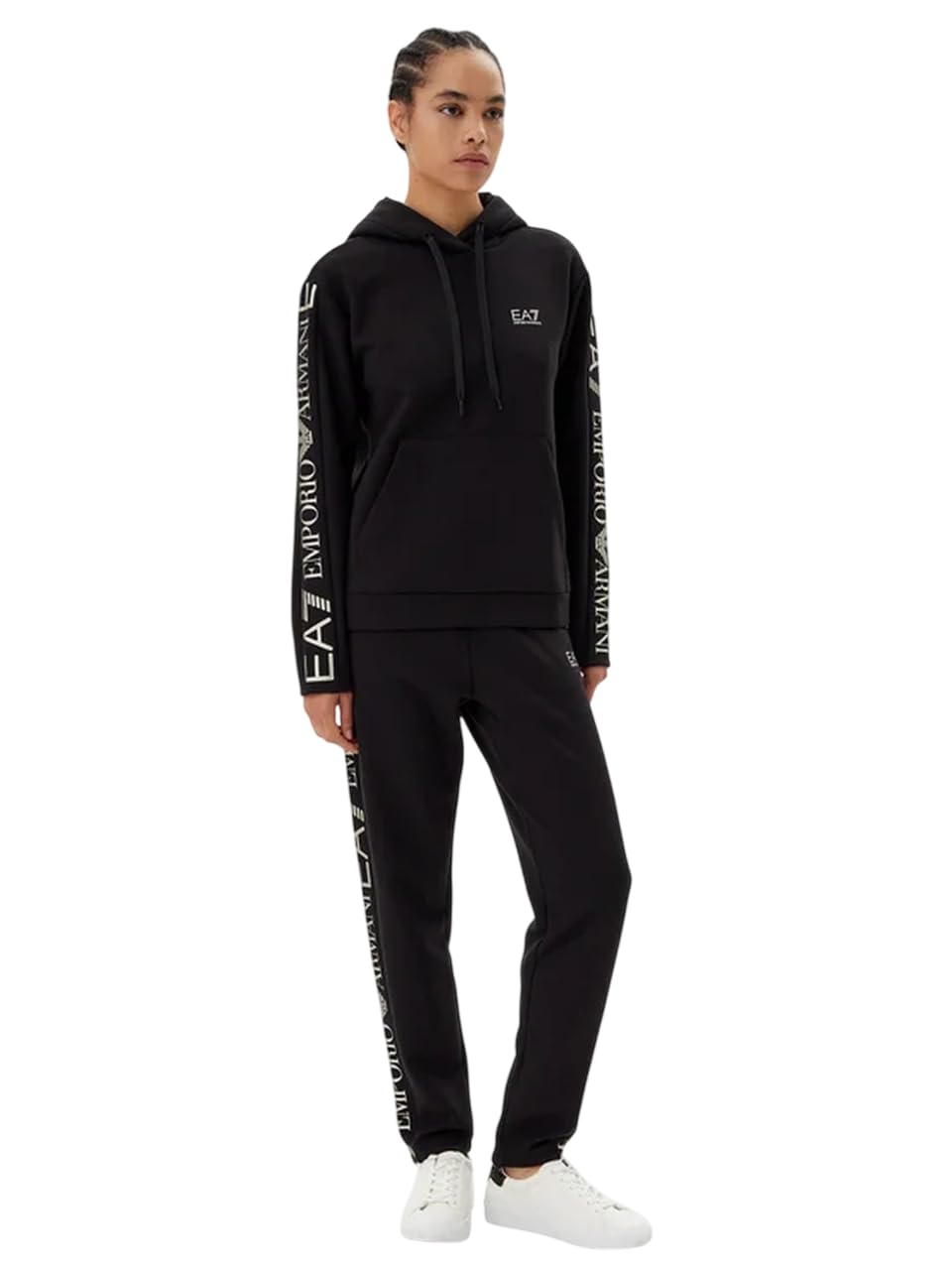EA7 Emporio Armani Tuta Donna in jersey di cotone stretch con logo 7W000116AF10443 8059659283984 - XS Nero Oro XS