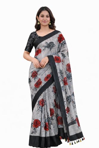 Image of Jack & Jini Women's Floral Print Pure Georgette Saree with Blouse Piece | Soft Casual & Festive Drape | Gift for Mother, Wife.