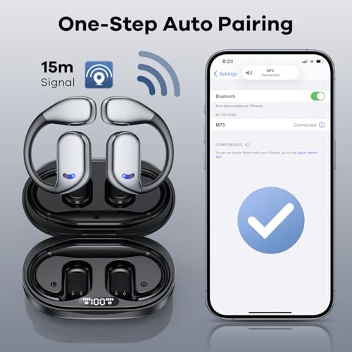 Image of Open Ear Headphones Wireless Bluetooth 5.49, 60hrs Play 8D Sound Earphone Sport Earbuds with LED Display Over-Ear Buds with Earhooks Built-in Mic Headset for Sport Running Workout Driving (Black)