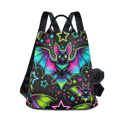 Sac à dos femme chauve-souris fluo et galaxie - Cartable gothique urbain