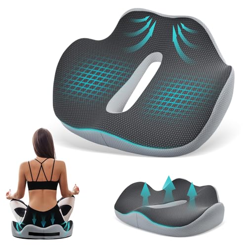 Cojin Silla Oficina, Cojín Antiescaras Transpirable con Asa Agujero, Cojin Coxis Ortopedico Hemorroides Antiescaras Ergonomico, Cojines para Sillas Comedor Cocina Asiento Coche Alivio Ciática (Gris)
