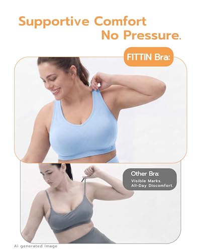 Image of FITTIN Supportive Sports Bra for Large-Bust: 12-Hour Zero-Pressure Comfort | Full Coverage No Spillage Comfortable Fit Padded Racerback Sports Bras for Yoga Gym for C-DDD Cup Plus Size Women