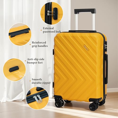Image of 3 piece Carry on luggage 22x14x9 airline approved,Yellow | Lightweight ABS Hardside Luggage, TSA-Approved combination Lock, Suitcases with Spinner Removable Wheels (20 inch /DB /TB)