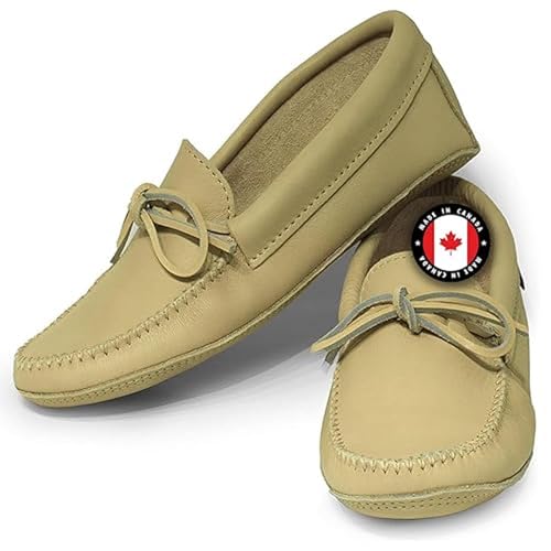 Image of Laurentian Chief Moccasin Slippers for Women with Genuine Cowhide Leather - Canadian Quality Durable Comfortable Stylish Indoor Fancy Shoes for Ladies
