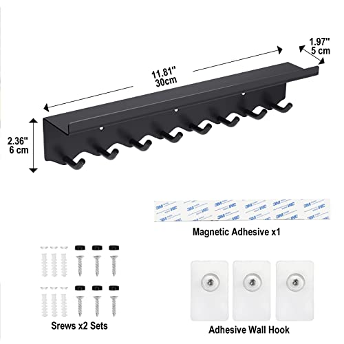 Volnamal-Magnetic-Key-Holder-for-Wall-Decorative-Premium-Magnets-Wall-Mounted-Key-and-Mail-Organizer-Adhesive-Key-Rack-Hanger-for-Entryway-Refrigerator-with-8-HooksBlack