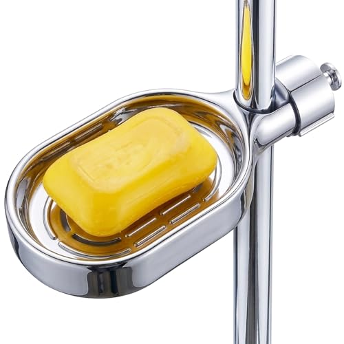 Shower Rail Soap Dish Twist-on Bathroom Soap Holders ABS Adjustable Soap Dish Shower Pole Soap Tray Practical Bathroom Gadget (Silver)