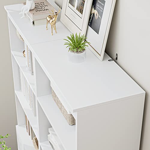 Fotosok 71 Inches Tall Storage Cabinet, Bookcase With 3 Drawers And 3-Tier Open Shelves, Wooden Bookshelf Storage Organizer For Living Room, Study, Kitchen, Home Office, White thumb #5