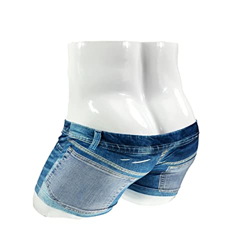 Men Big Pouch Ice Silk 3D Denim Printed Shorts Fake Jean Underwear Boxer Stretch Briefs Cow Boy Underpants Trunks4