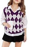 SELINK Boys Girls School Uniform Sweater Vest V Neck Comfy Pullover Trendy Argyle Knitted Waistcoat Vest Purple L