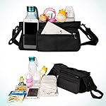 Goldmiky Kinderwagen Organizer, Buggy Kinderwagentasche, Universelle Kinderwagen-Aufbewahrungstasche mit 2 isolierten Getränkehaltern und Schultergurt, Großer Stauraum Buggy Organizer (Schwarz)