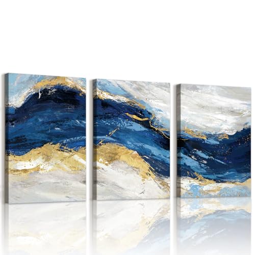 【Arte murale su tela astratta modernat】: Le linee astratte blu navy oro grigio aggiungono semplici elementi astratti alla parete, i colori unici, artistici e vivaci ti portano un perfetto godimento visivo, possono essere mescolati e abbinati con la maggior parte degli stili di decorazione della casa
