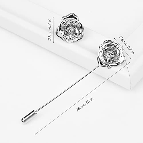 Image of Crystal Alloy Rose Flower Lapel Pins Button Pin Groom Boutonniere for Wedding Floral Brooch Pin Set for Women Men