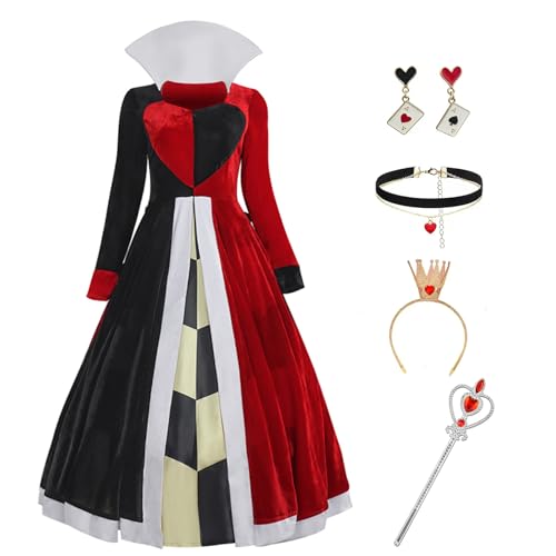 Nahzsai Queen of Heart Costume Red Queen Dress Womens Wonderland Halloween Cosplay Fairy Tale Party Ball Gown XL