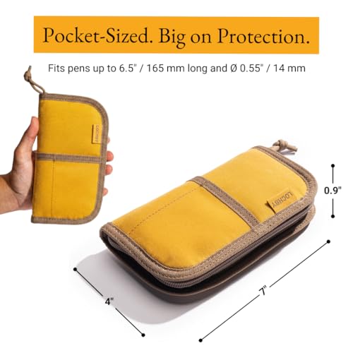 Image of LOCHBY Quattro | Slim & Elegant Pen Pouch | Durable Waxed Canvas Lightly Padded for Fountain Pen & Mechanical Pencil | Compact Design Holds 4 Pens | For Everyday Carry, Travel & Creative Artists