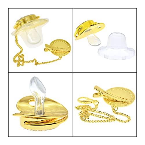 Image of Bling Personalized Golden Baby Pacifier with Pacifier Clips and Anti-dust Cover A-Z 26 Letters(Gold,A)