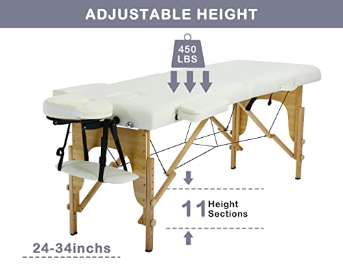 24 In Wide Massage Tables Portable Lash Bed 73 inch Tattoo Table, Height Adjustable Portable Spa Bed, 2 Folding Chiropractic Table w/Carry Case/Face Cradle/Hand Pallet for Travel Physical Therapist
