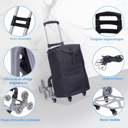 PurpleMinder Chariot de Courses Monte-Escaliers, Diable Pliable Jusqu'à 75 kg – Diable pour Escaliers Pliable avec Poignée Télescopique Extra-Longue de 100 cm, Sac en Toile Imperméable – vue 4