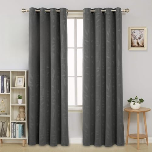 Deconovo Lot de 2 Rideaux Occultants à Oeillets Isolant Thermique Chambre 140x240cm Rideau Gaufré Gris Foncé...