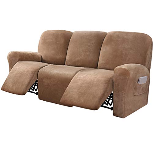 FantasDecor 8 Piece Stretch Velvet Recliner Sofa Cover Reclining Couch