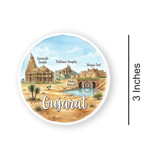 Image of Gujarat Textured Finish Acrylic Fridge Magnet - UV Texture Printed, Stylish Multicolor Magnet for Fridge,Wardrobe & Metal Surfaces, Pack of 1 (Gujarat 1)