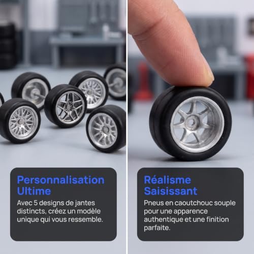 Lurrose Roues Voiture Miniature 1/64 Pneus Caoutchouc Modèle Réduit – vue 6