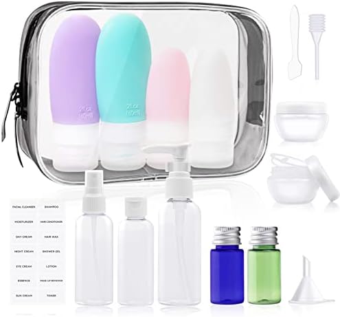 16 PCS Travel Bottles for Toiletries, Leak Proof Travel Liquid Container Silicone Squeezable Travel Accessories with Clear Bag for Filling Cosmetic Shampoo Lotion Body Wash