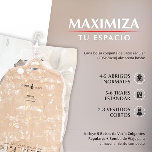 Bolsas de vacío colgantes de 105x70 cm para vestidos largos chaquetas y trajes con bomba de viaje 3