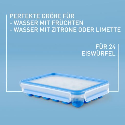 EMSA Clip & Close Frischhaltedose, Eiswürfelform, 22,6 x 16,5 x 4,9 cm, flexibler Boden, Aufbewahrungsbox, 100 Prozent dicht, spülmaschinen-, gefrier-, mikrowellenfest, Blau, Made in Germany, 514549 - 2