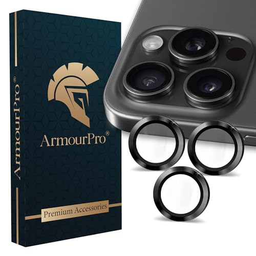 Image of ArmourPro Premium Camera Lens Protector Tempered Glass Compatible For iPhone 15 Pro max and iPhone 15 Pro Tough HD Individual Aluminum Alloy Lens Ring Cover, Scratch Resistant | Titanium Black