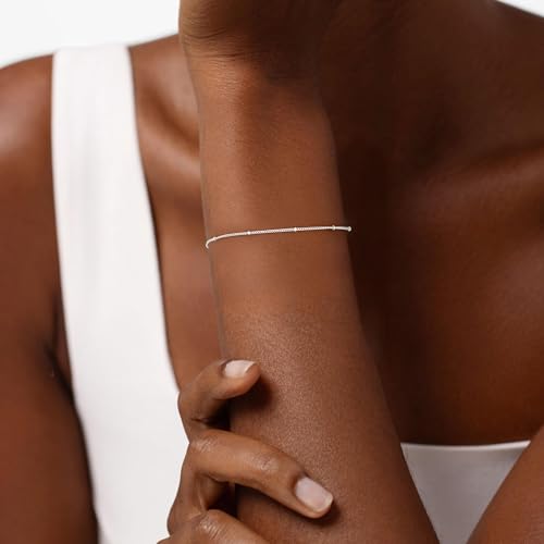 S925 Sterling Silver Bead Bracelets for Women - Sterling Silver Bead Chain Bracelet Handmade Jewelry Gold Bracelets for Women 6.5/7/7.5/8 Inch3