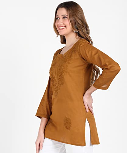 Image of Vahson Designer Hand Lucknowi Chikankari Embroidery Cotton Short Kurti for Women /Girls