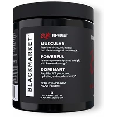 BLACKMARKET Bulk Pre Workout - Preworkout Energy Drink for Men 30 Servings - Pre-Workout Drink Powder with Creatine (Blue Razz)