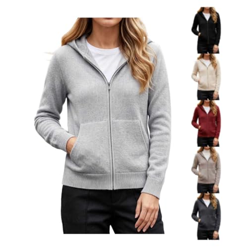 GOSEAGOTOFUN Hooded Cardigan for Women Full Zip Up Hooded Sweaters Long Sleeve Knit Sweaters Fall Casual Loose Fit Outerwear Light Gray Small - image 1