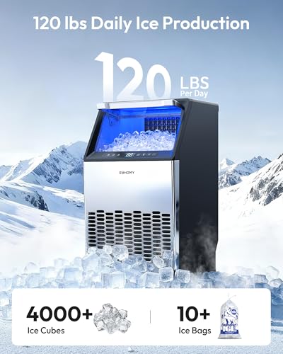 Image of EUHOMY Under Counter Ice Maker with Drain Pump, 120 lbs /24H Commercial Ice Machine, Stainless Steel Ice Maker with 33 lbs Storage Bin, Freestanding Ice Maker for Home /Bar /Cafe /Restaurant