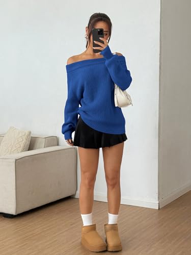 Image of ZAFUL Sweaters for Women Off Shoulder Knit Sweater with Long Sleeve Loose Pullover Jumper Tops