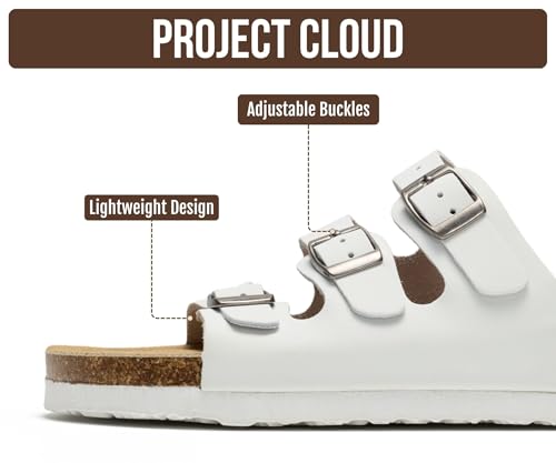 Image of Project Cloud 100% Genuine Leather Summer Sandals for Women 2026 - Memory Foam & Cork Footbed Beach Vacation Essentials Womens Sandals Comfortable Lightweight Slides for Women Footwear (Capri)