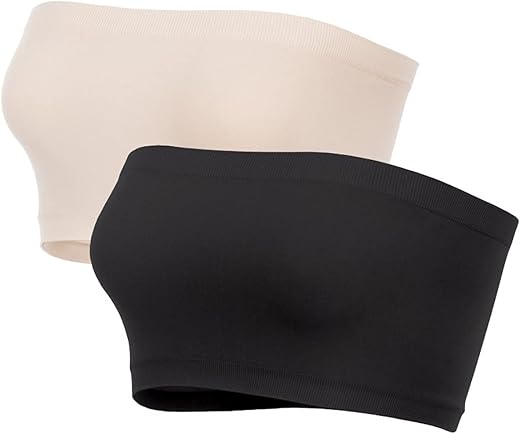 PLUMBURY Women's Strapless Non Padded Tube Bra Free Nylon Size Pack Of 2
