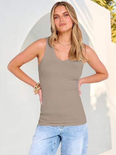 Image of ANRABESS Tank Tops for Women V Neck Ribbed Knit Slim Fitted Sleeveless Basic Tee Tanks Casual Summer Clothes 2026