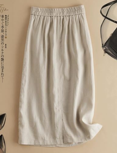 IDEALSANXUN Womens Cotton Linen Skirts Spring Summer A Line Midi Skirt with Pockets Beach Vacation Clothes3