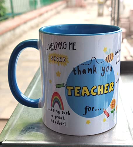 Image of DAYS Thank You Teacher's Personalized Mug - Custom Teacher's Name Best Teacher Gift, Teacher on Birthday Helping Me to Grow Ceramic Mug 11oz Blue Mug