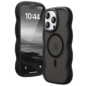 Magnetic for iPhone 13 Pro Max Case, Compatible with Magsafe Wavy Frame Cute Translucent Matte Hard Back Silicone Bumper Shockproof Phone Case for iPhone 13 Pro Max Women Girls, Black