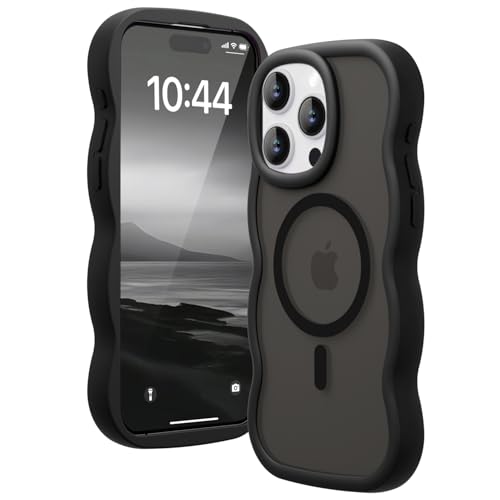 Magnetic for iPhone 13 Pro Max Case, Compatible with Magsafe Wavy Frame Cute Translucent Matte Hard Back Silicone Bumper Shockproof Phone Case for iPhone 13 Pro Max Women Girls, Black
