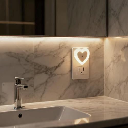 Image of LED Night Lights Plug in(2-Pack), Dusk to Dawn Sensor Auto-On /Off, Heart Shaped Nightlight 0.5W for Bedroom, Bathroom, Kids Room, Hallway, Toilet(Warm White)