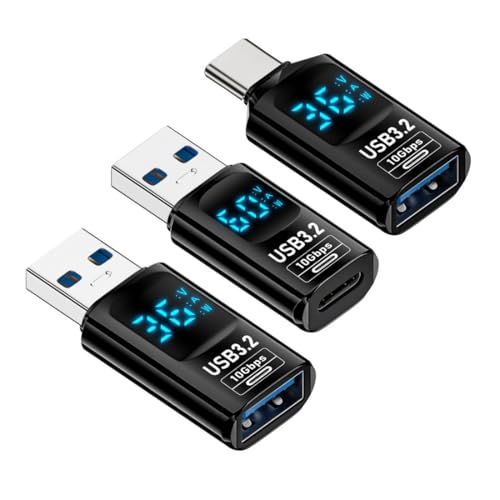 chenyang 3 Pack USB Digitalanzeigeadapter, USB 3.2 10Gbit/s PD 36W/60W Datenübertragung Schnelllade Leistungsmesser Tester Konverteradapter