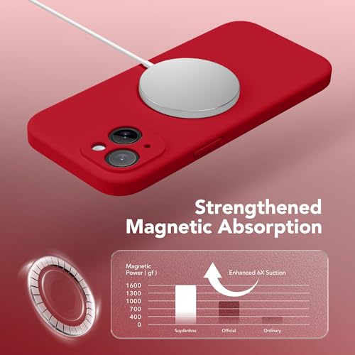 Image of Magnetic for iPhone 14 Case, Compatible with MagSafe, [Full Camera Protection][Screen Protector] Silicone Shockproof Protective Phone Case for iPhone 14 6.1 inch, Deep Red