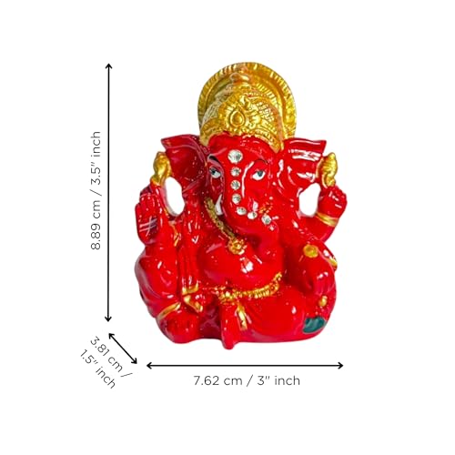Image of eCraftIndia Red Golden Blessing Ganesha Statue | Lord Ganesha Idol for Home Decor Car Dashboard | Ganesh Ganpati Murti Gift for Diwali Housewarming Birthday