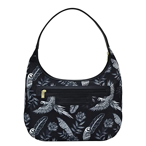 Anuschka Large Sling Hobo-Wanderlust Collection-Nylon Fabric with Leather Trim and Artwork Print2