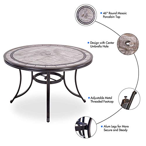 dali Single Sale Outdoor Dining Table Contemporary Round a Tile-Top Design with Heavy-Duty Frames 46''